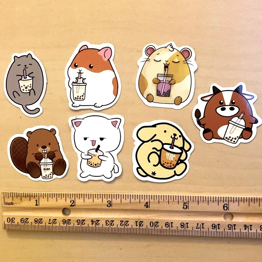 10/$10 or $1 BUNDLE: 7 Chubby Animals who‎ LOVE BOBA! 🧋 🦫 🐂 🐱 🐹 WATERPROOF!